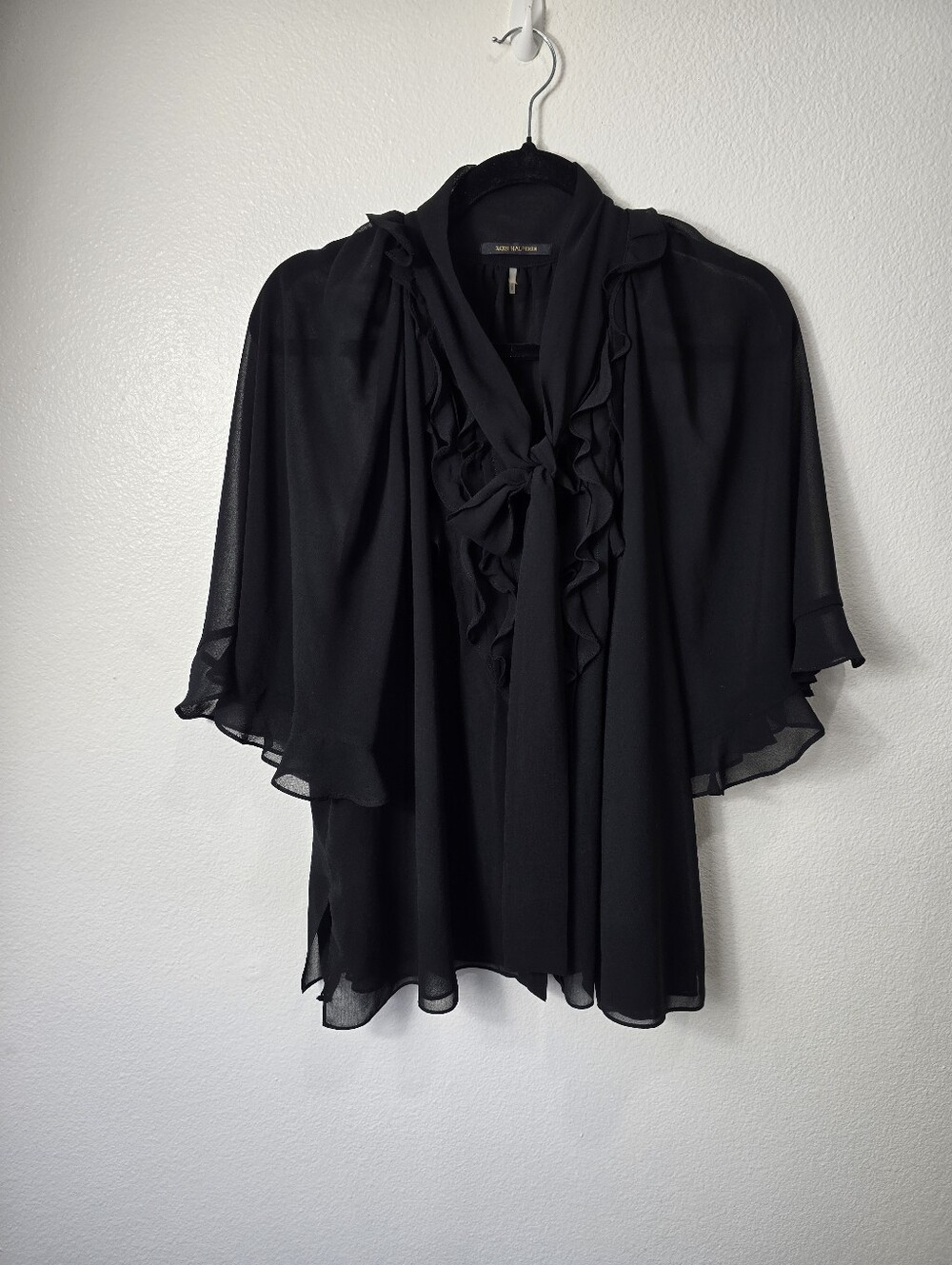 Kobi Halperin Black Ruffle Tie-Neck Blouse Office Casual Ruffle - Picture 2 of 7